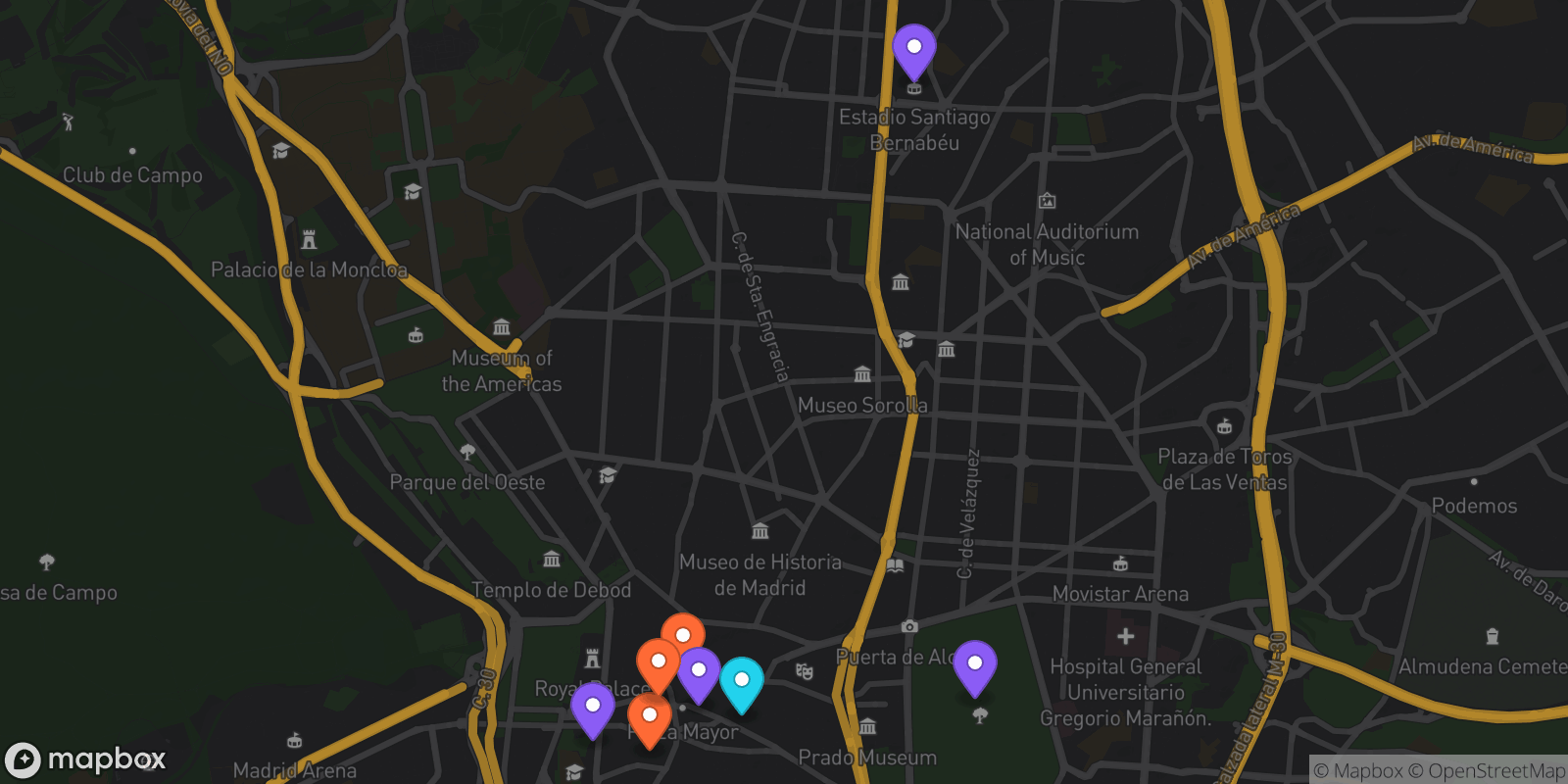 Map showing 8 locations