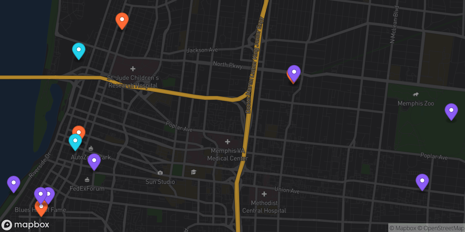 Map showing 15 locations