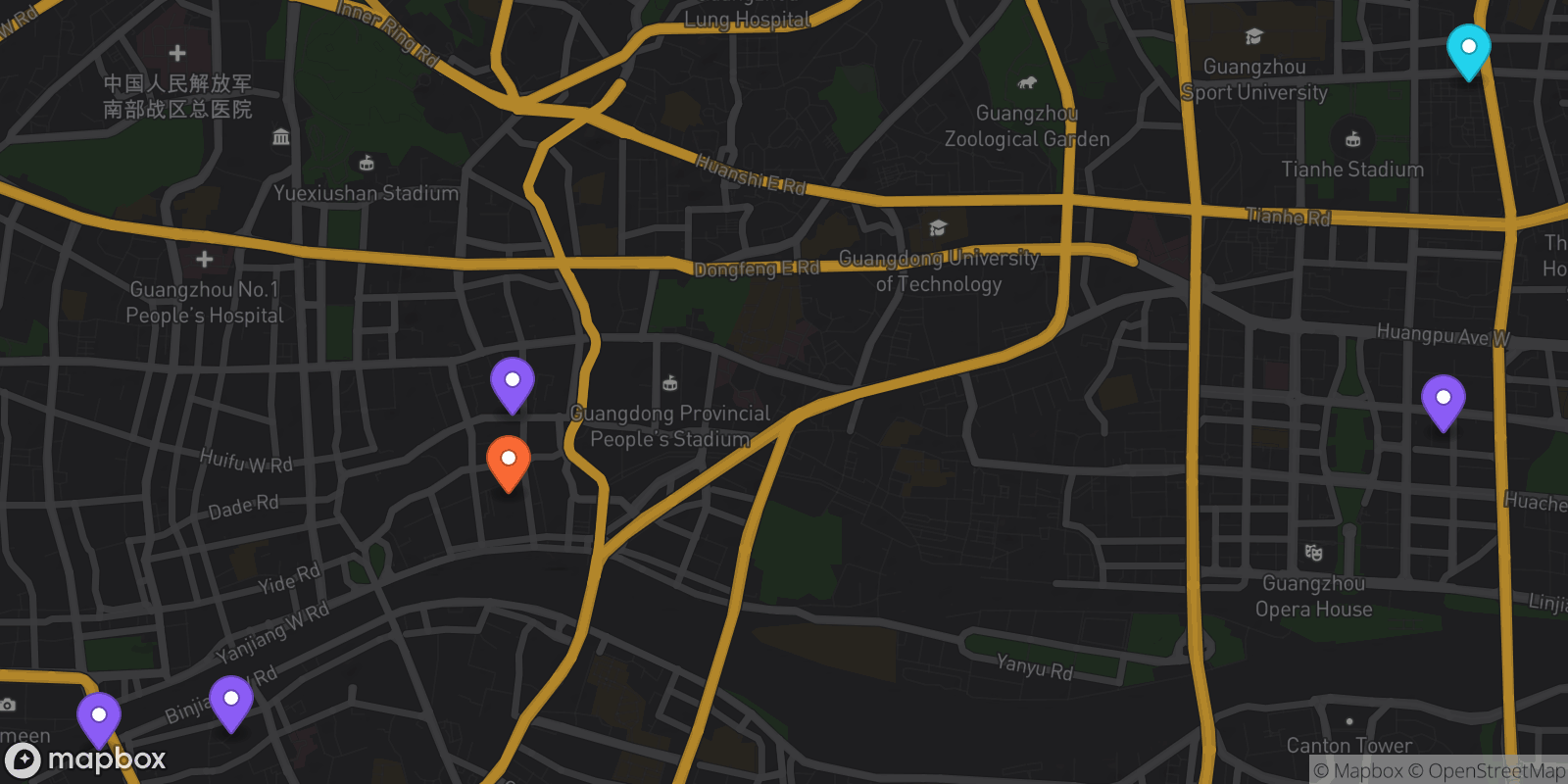 Map showing 6 locations