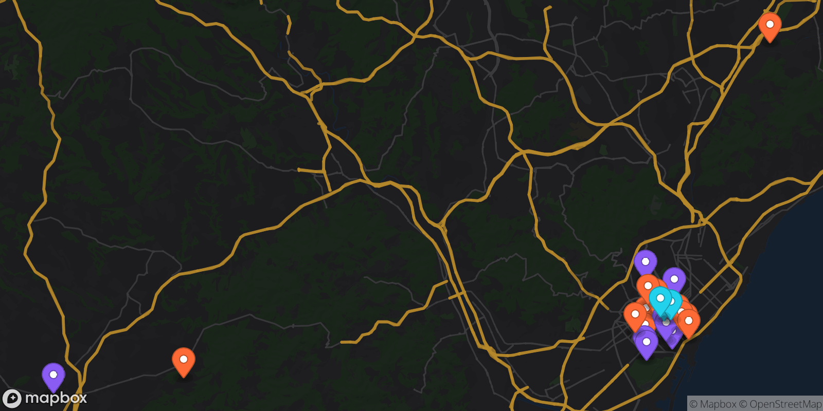 Map showing 29 locations