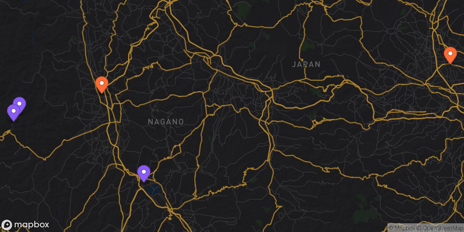 Map showing 5 locations