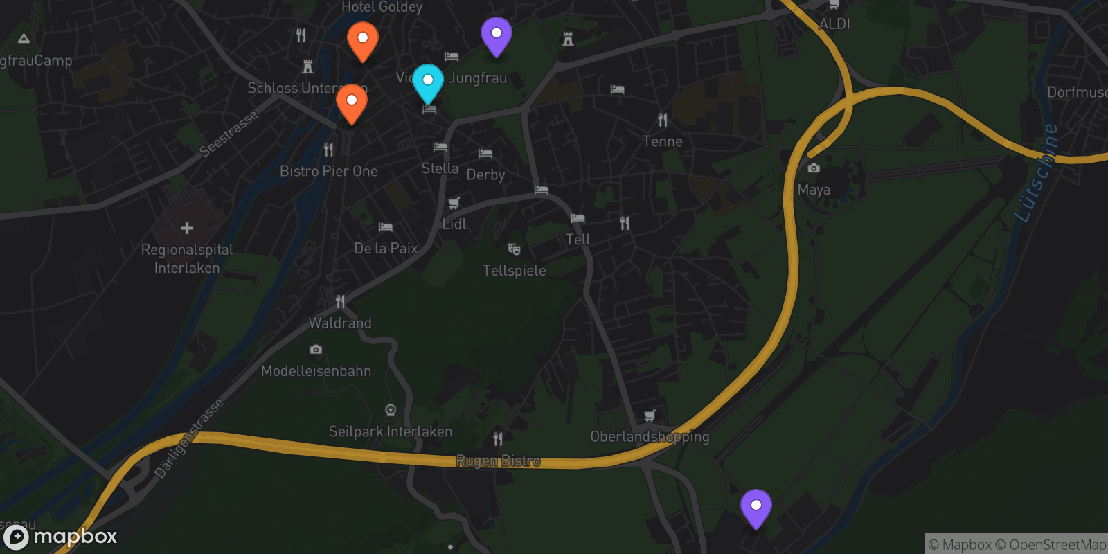 Map showing 5 locations