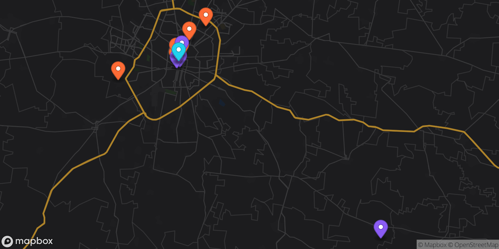 Map showing 18 locations