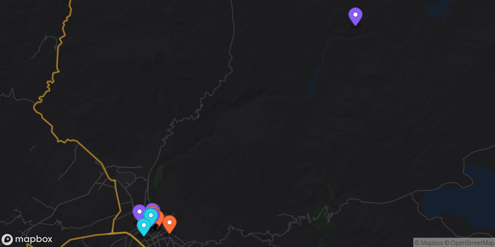Map showing 43 locations