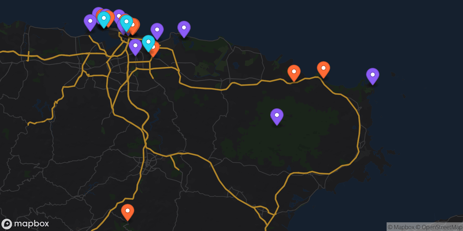 Map showing 35 locations
