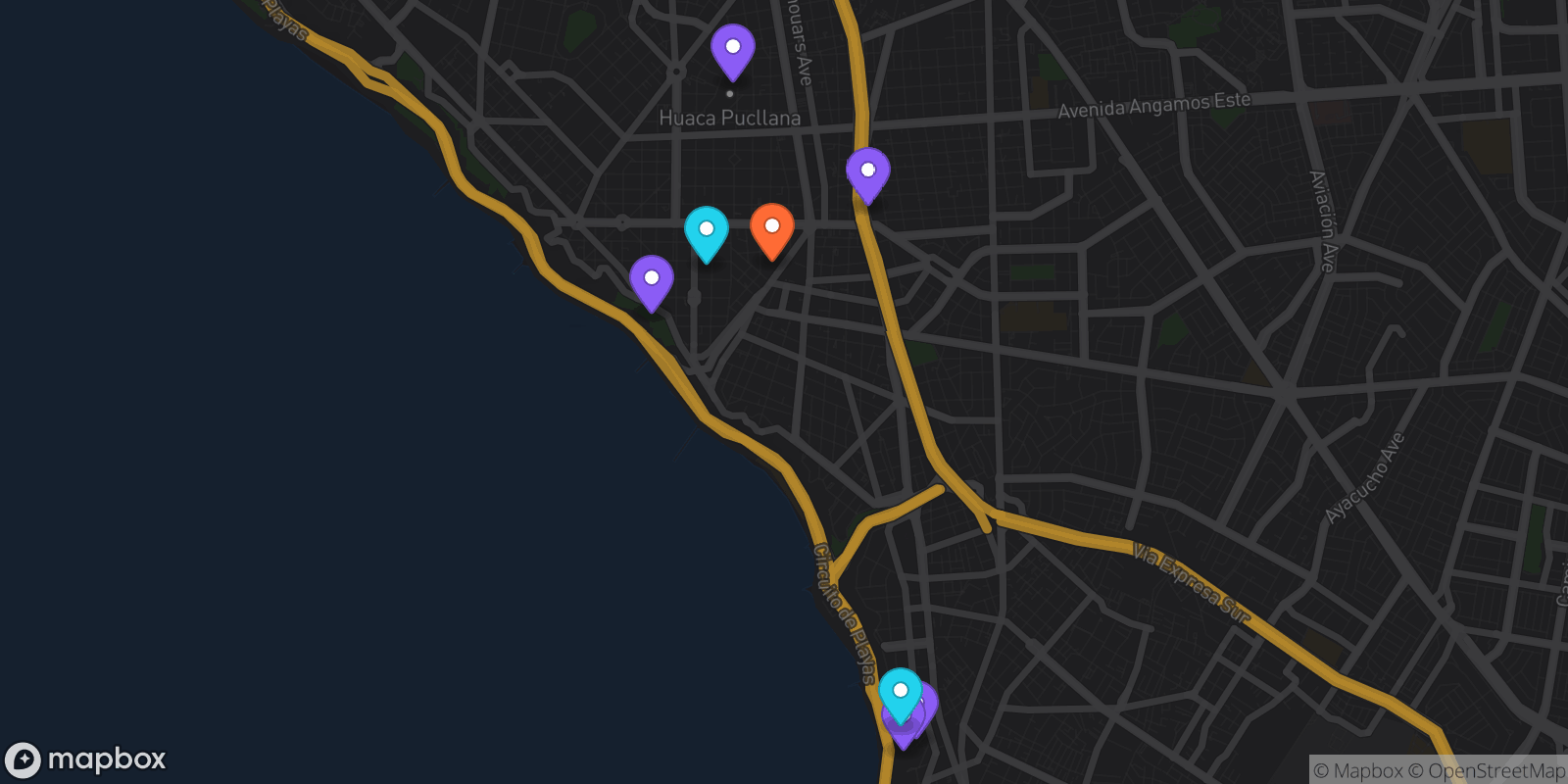 Map showing 8 locations