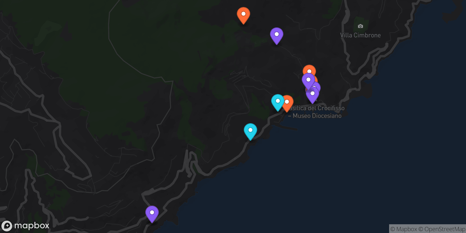 Map showing 14 locations