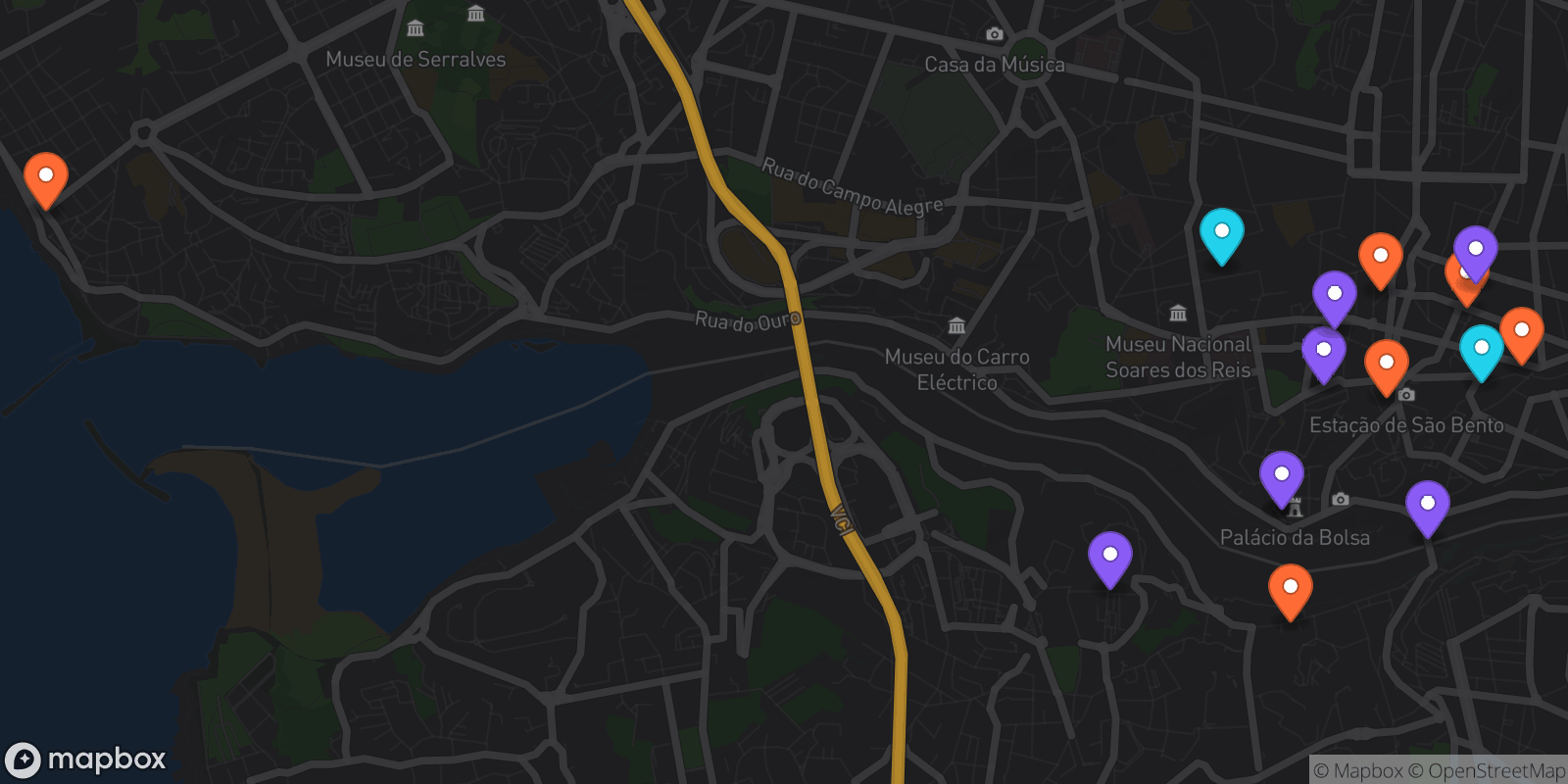 Map showing 15 locations