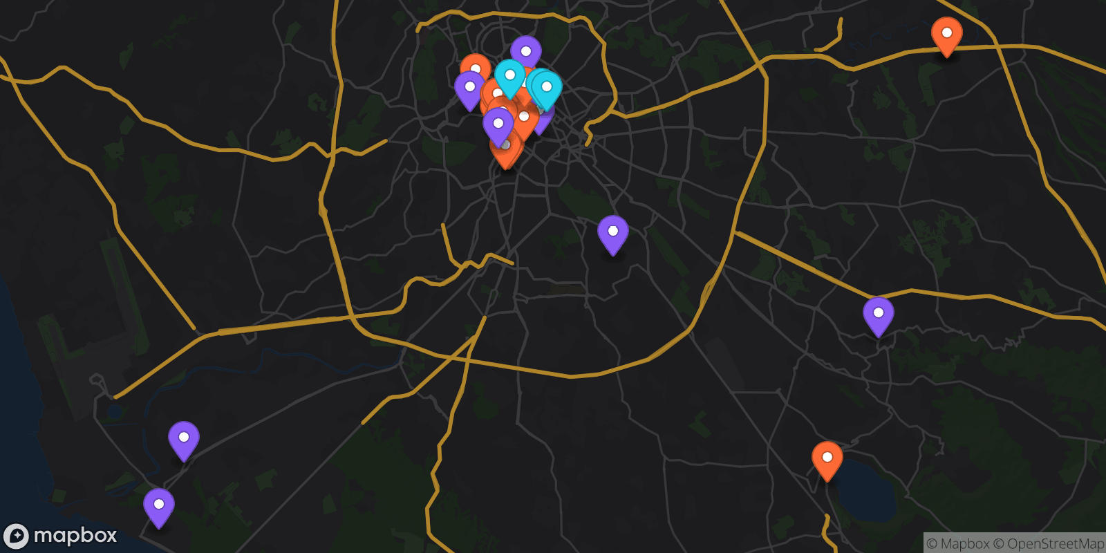 Map showing 33 locations