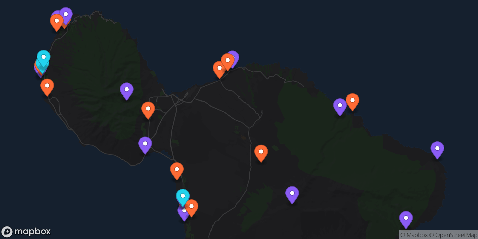 Map showing 27 locations