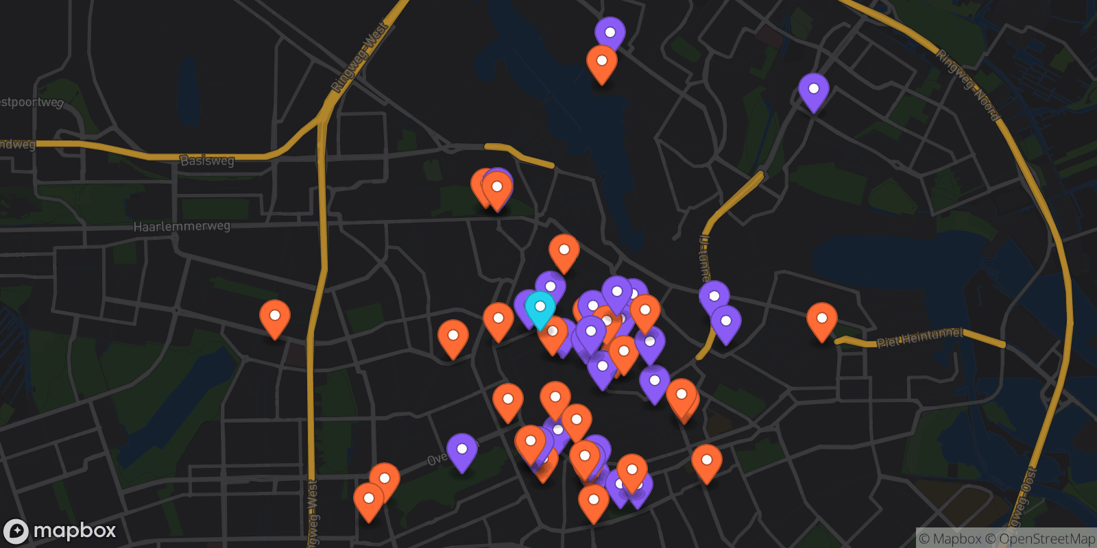 Map showing 58 locations