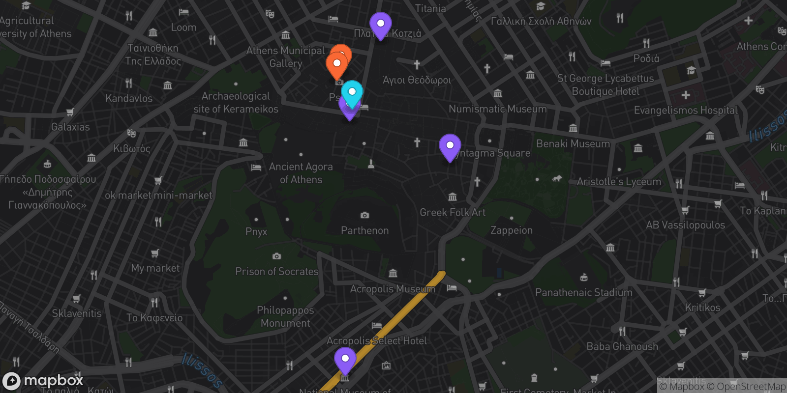 Map showing 7 locations