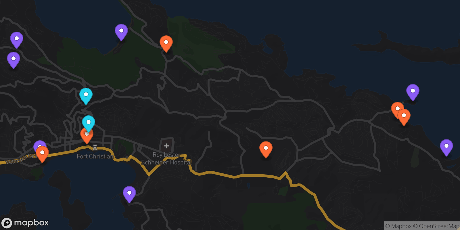 Map showing 15 locations
