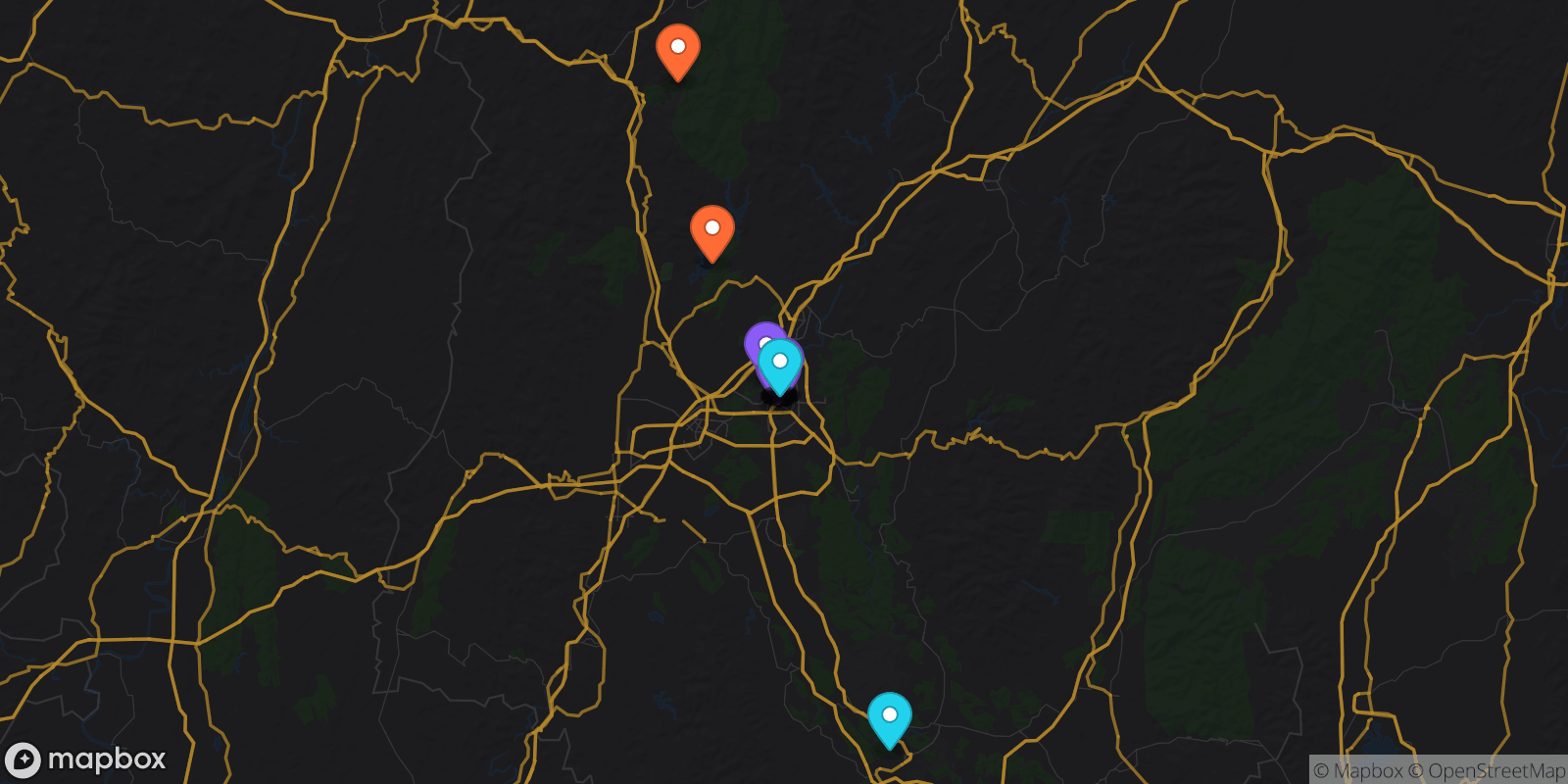 Map showing 15 locations