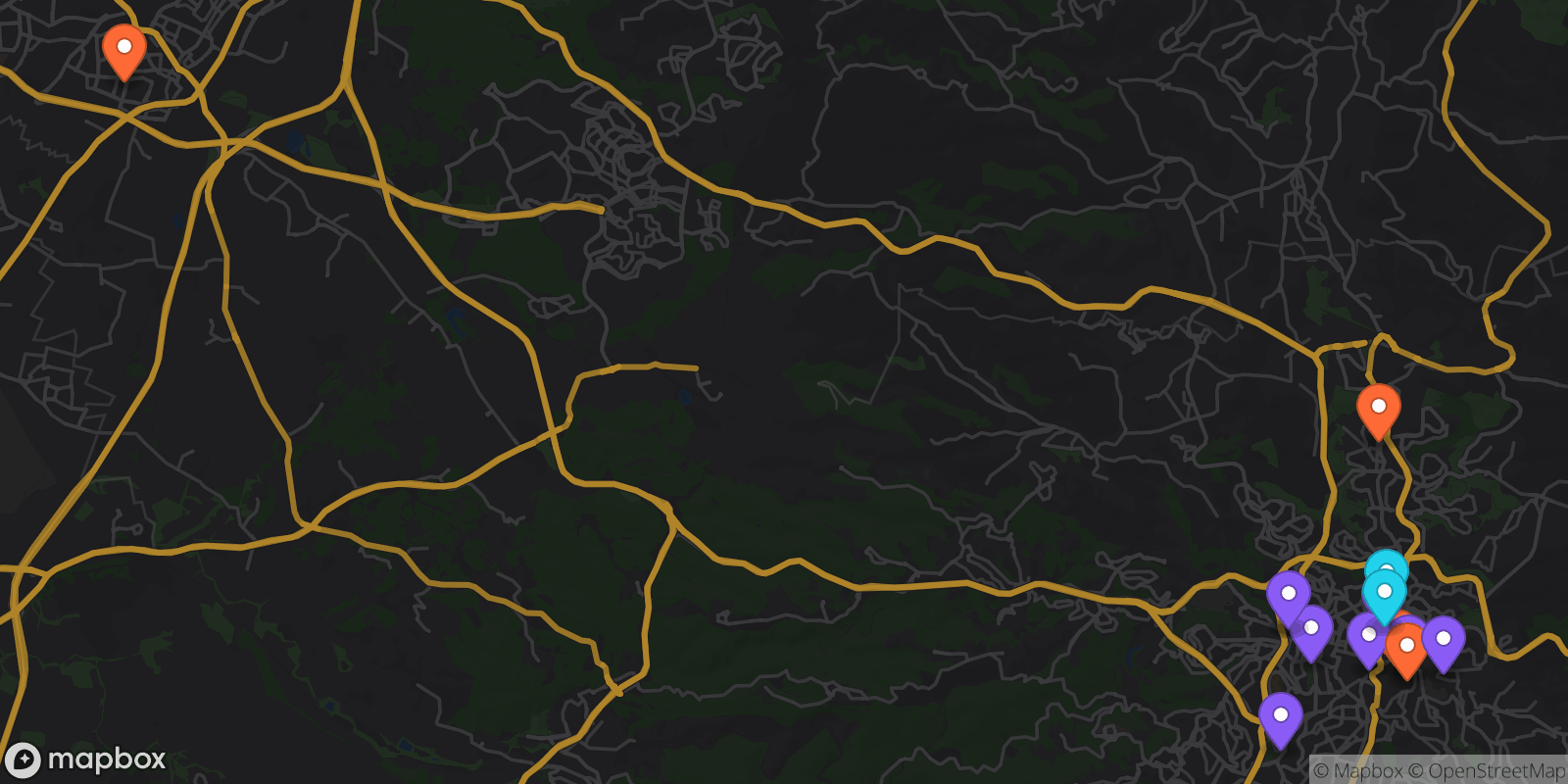 Map showing 14 locations