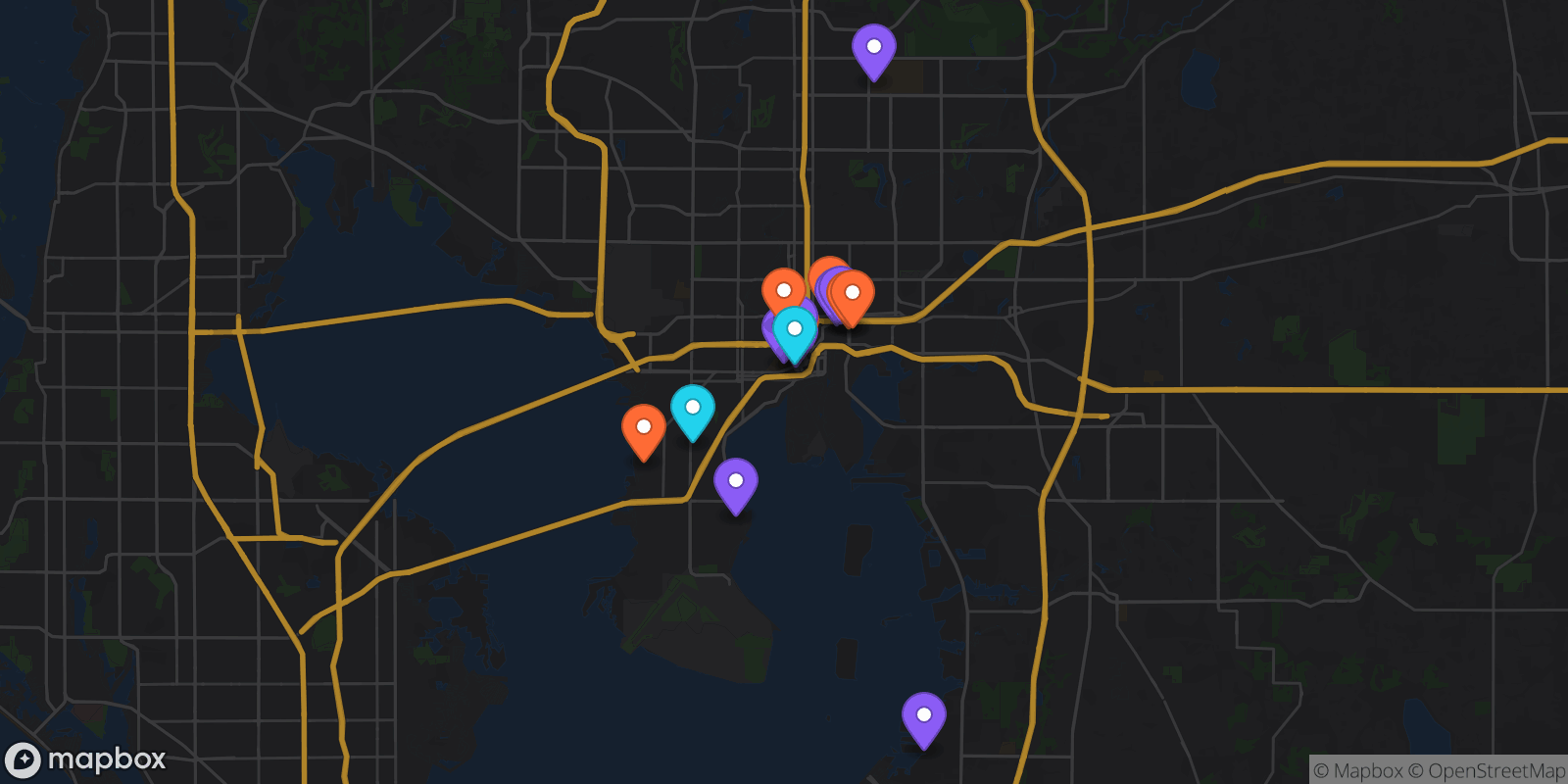 Map showing 16 locations