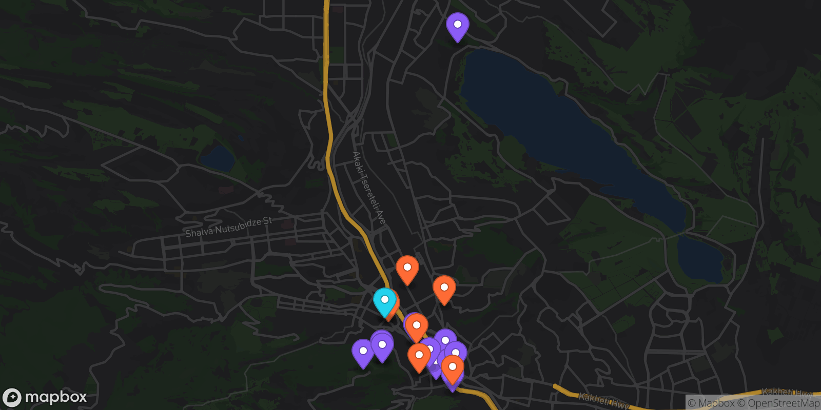 Map showing 19 locations