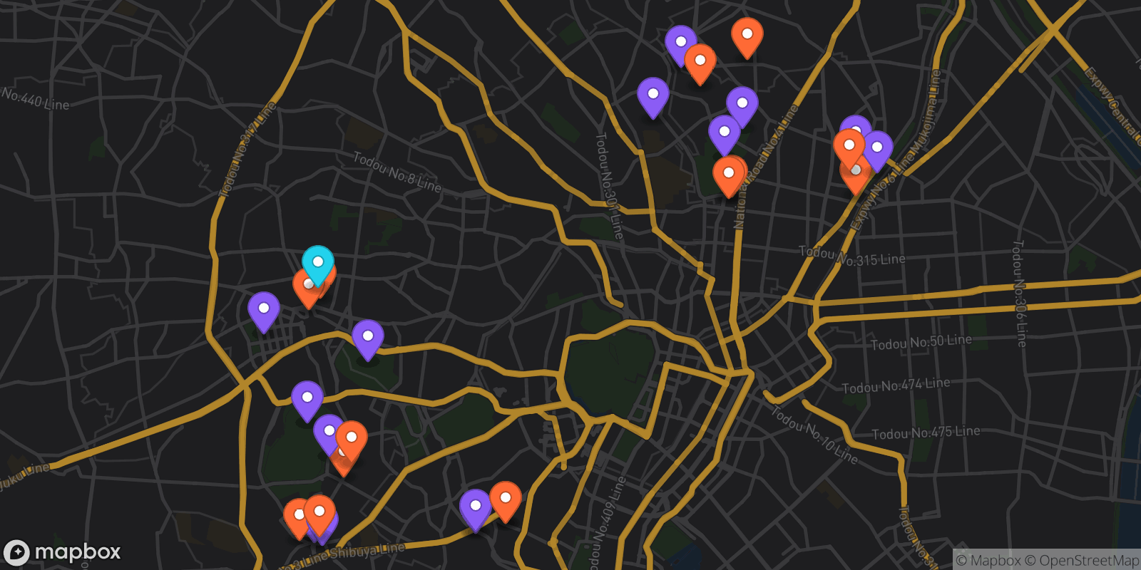 Map showing 29 locations