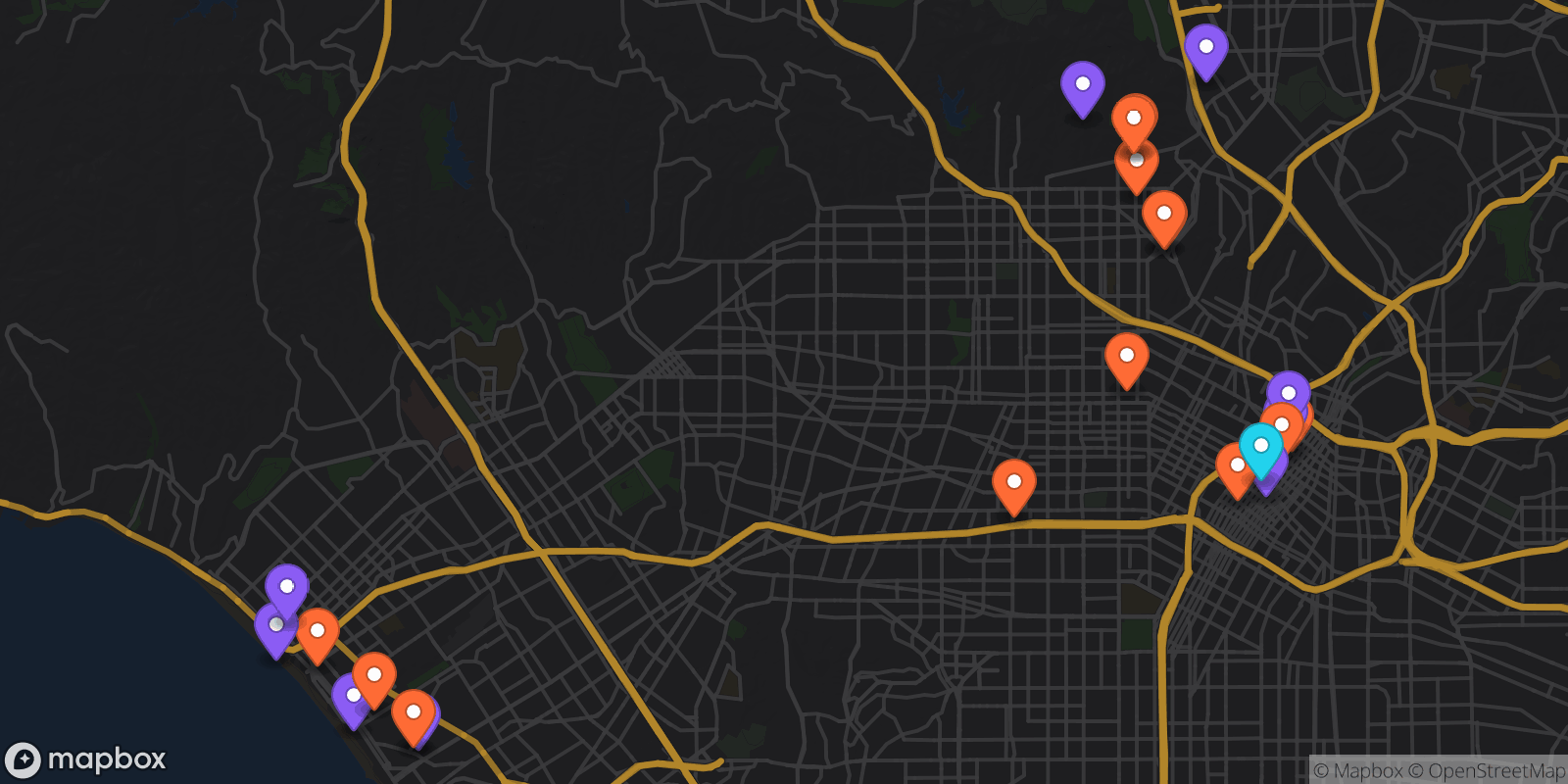 Map showing 23 locations