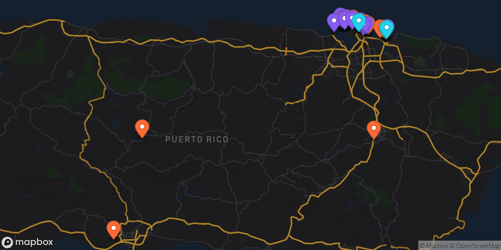 Map showing 30 locations