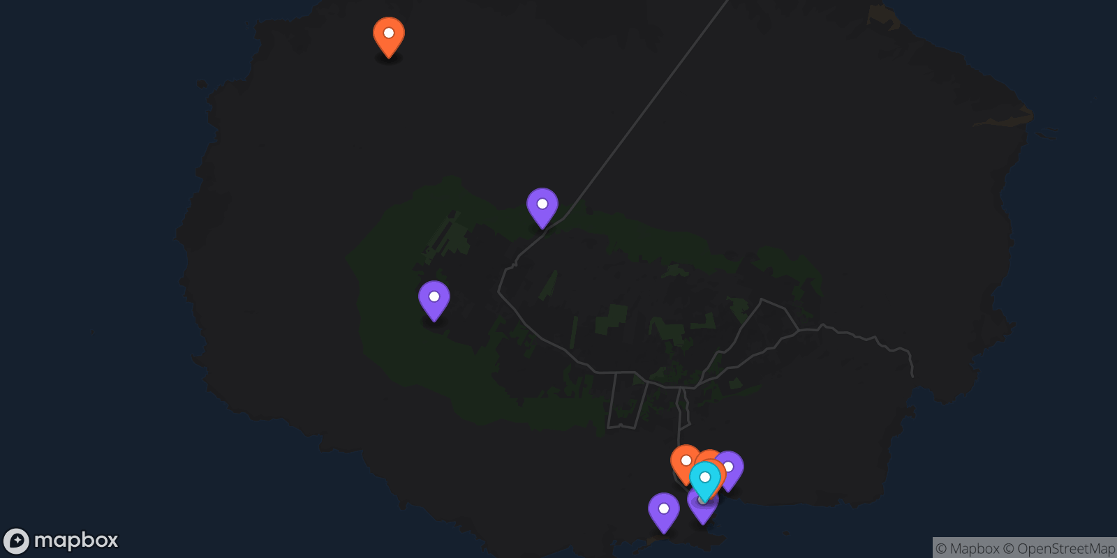 Map showing 13 locations