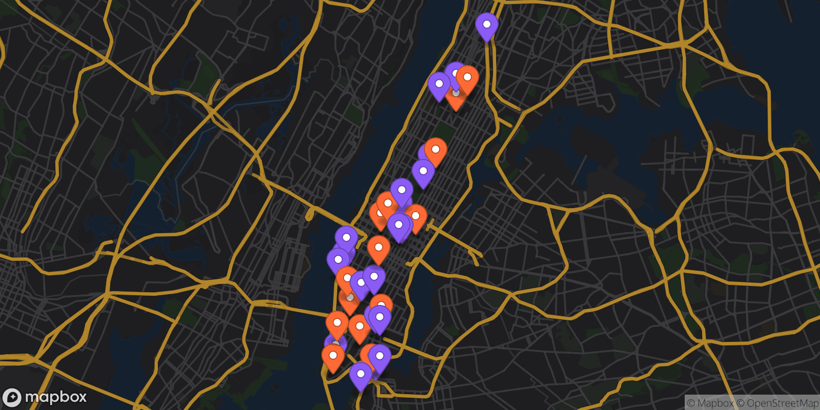 Map showing 34 locations