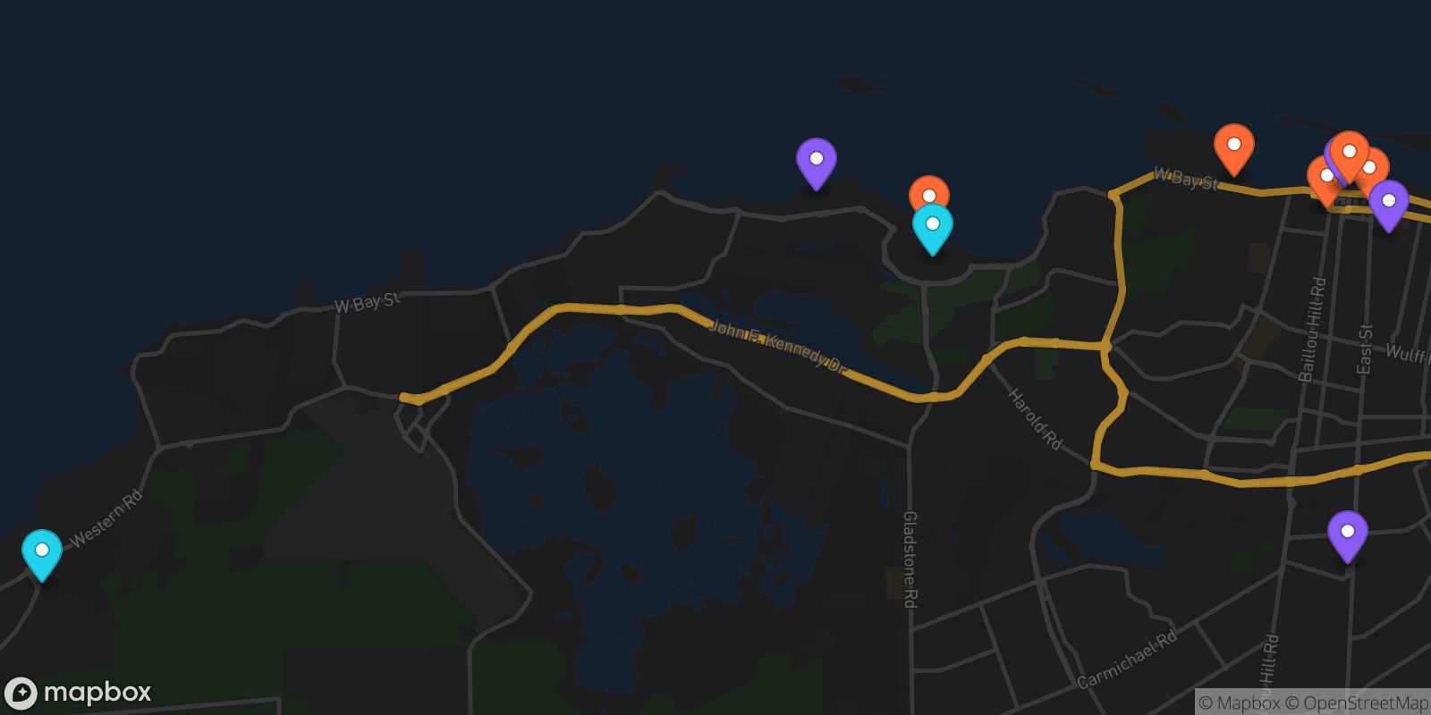 Map showing 11 locations