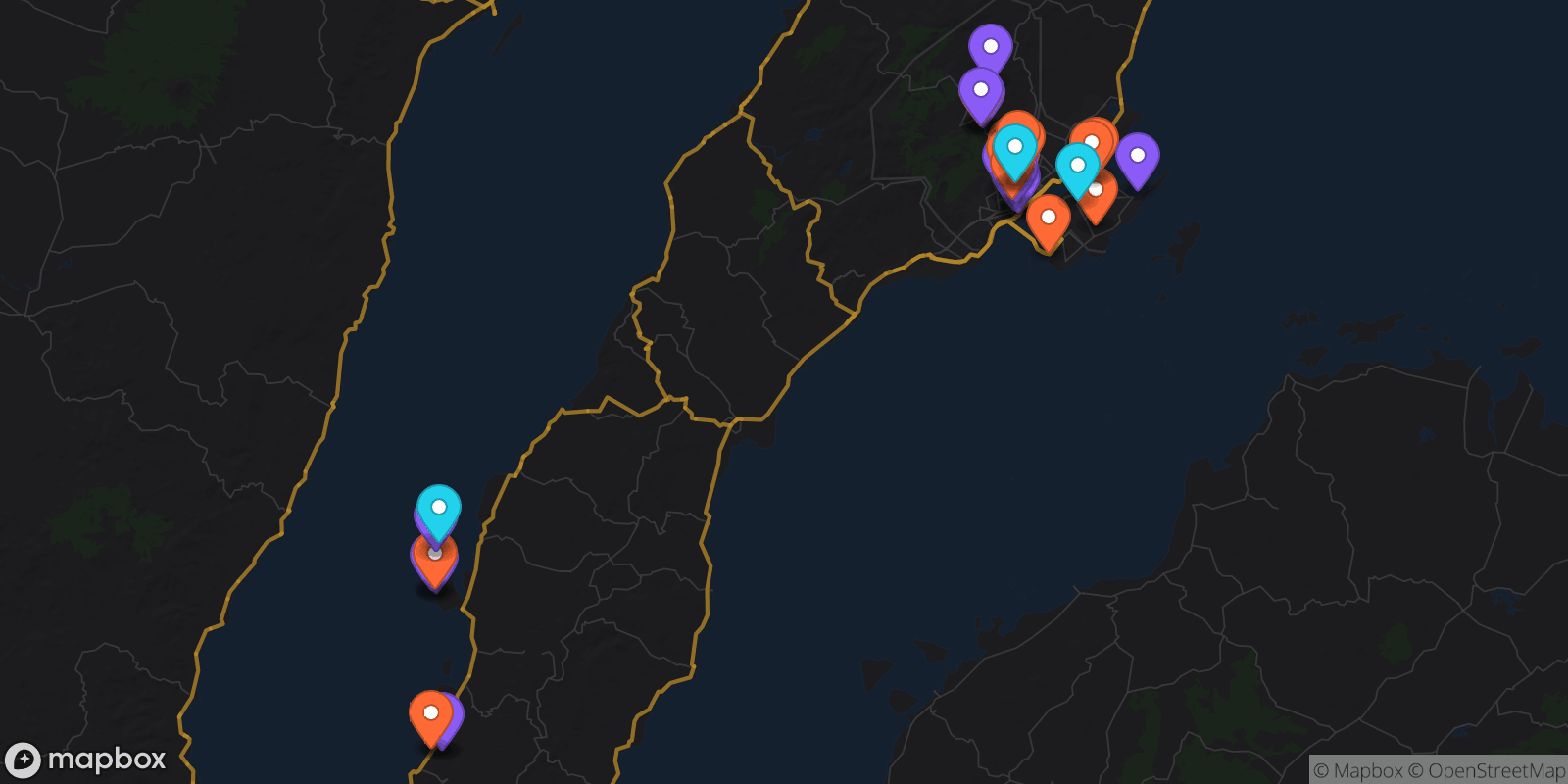 Map showing 32 locations