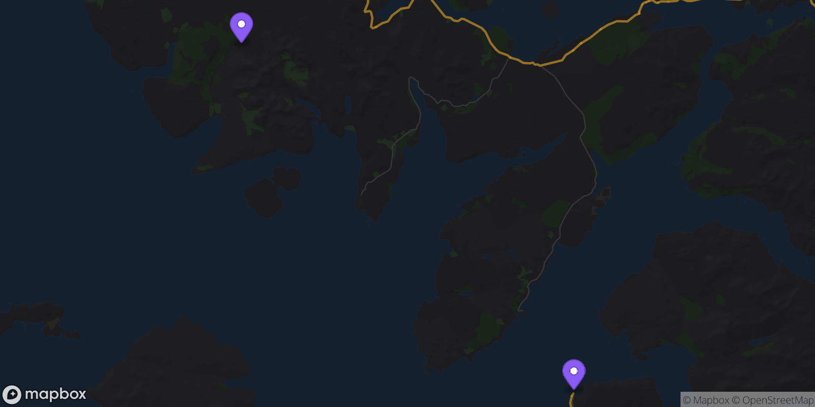 Map showing 2 locations