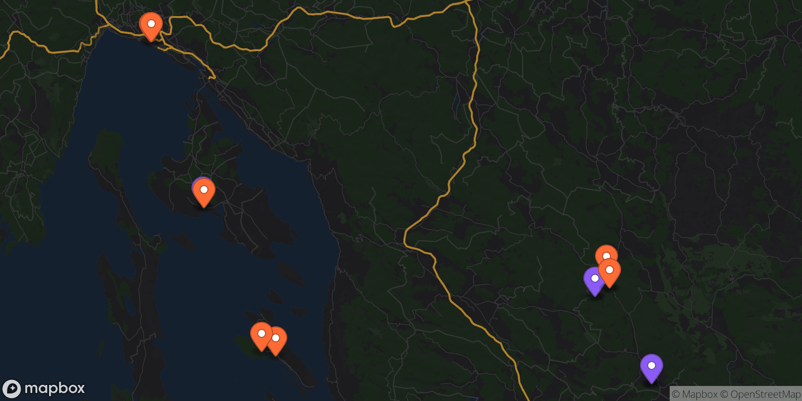 Map showing 13 locations