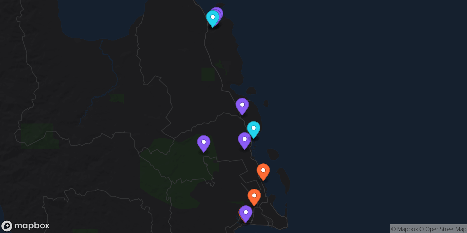 Map showing 14 locations