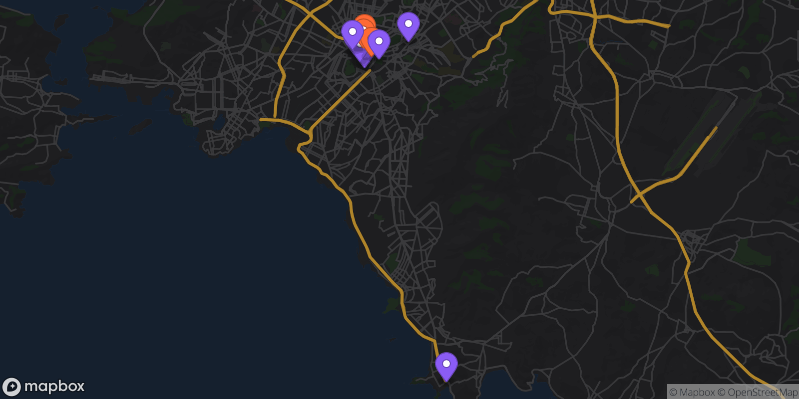 Map showing 13 locations