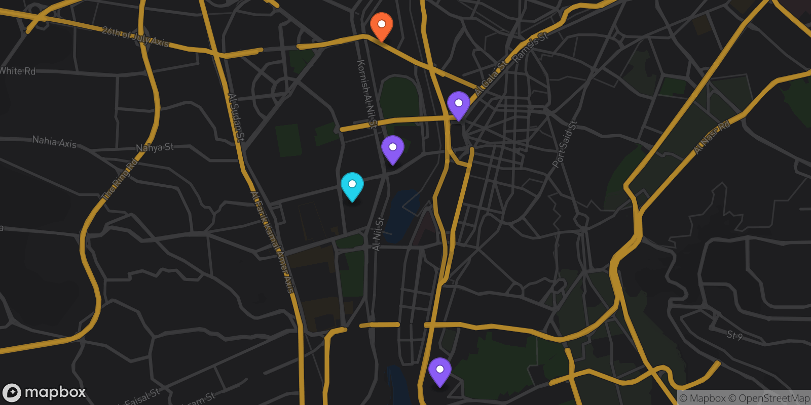 Map showing 5 locations