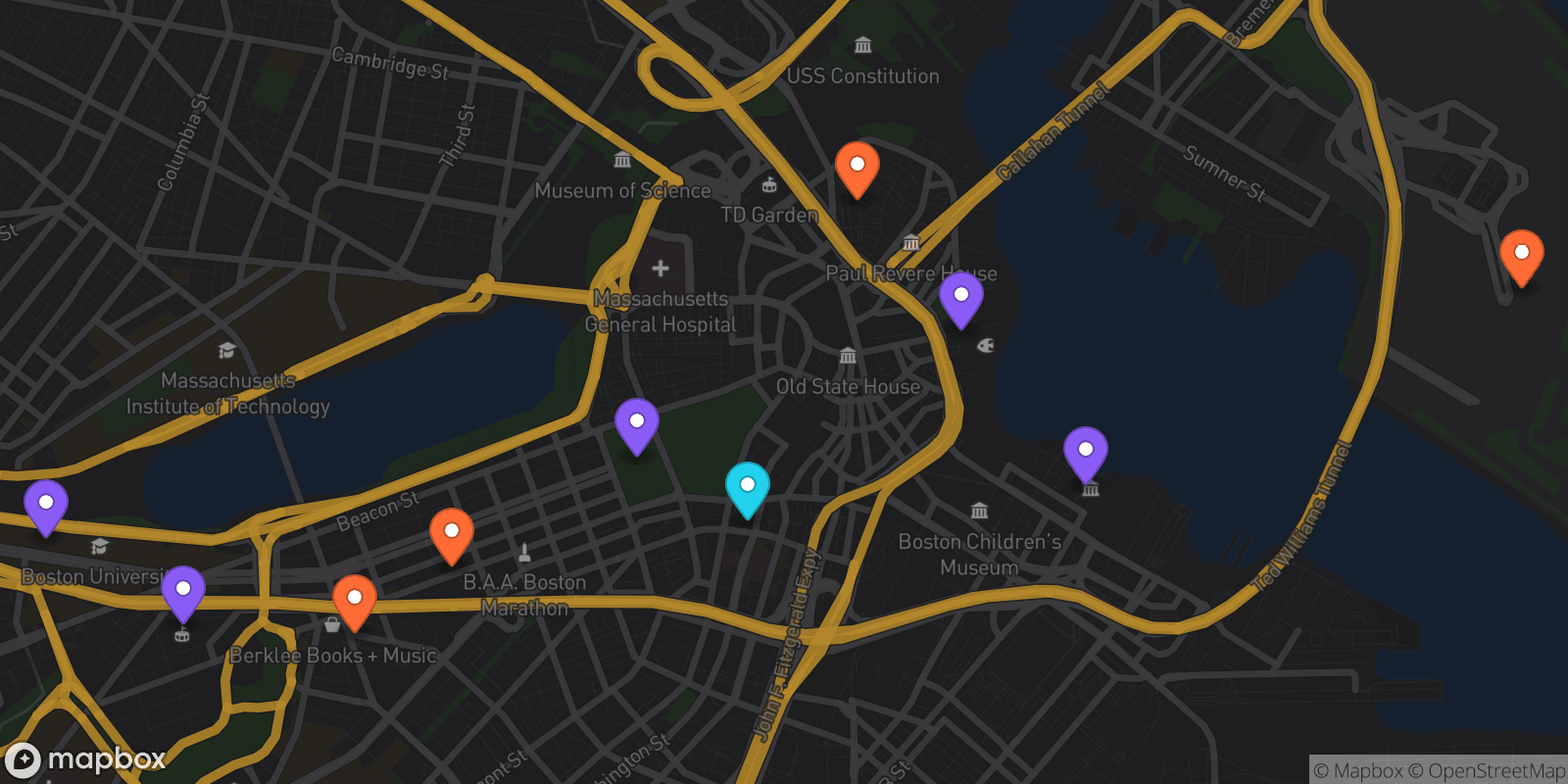 Map showing 10 locations