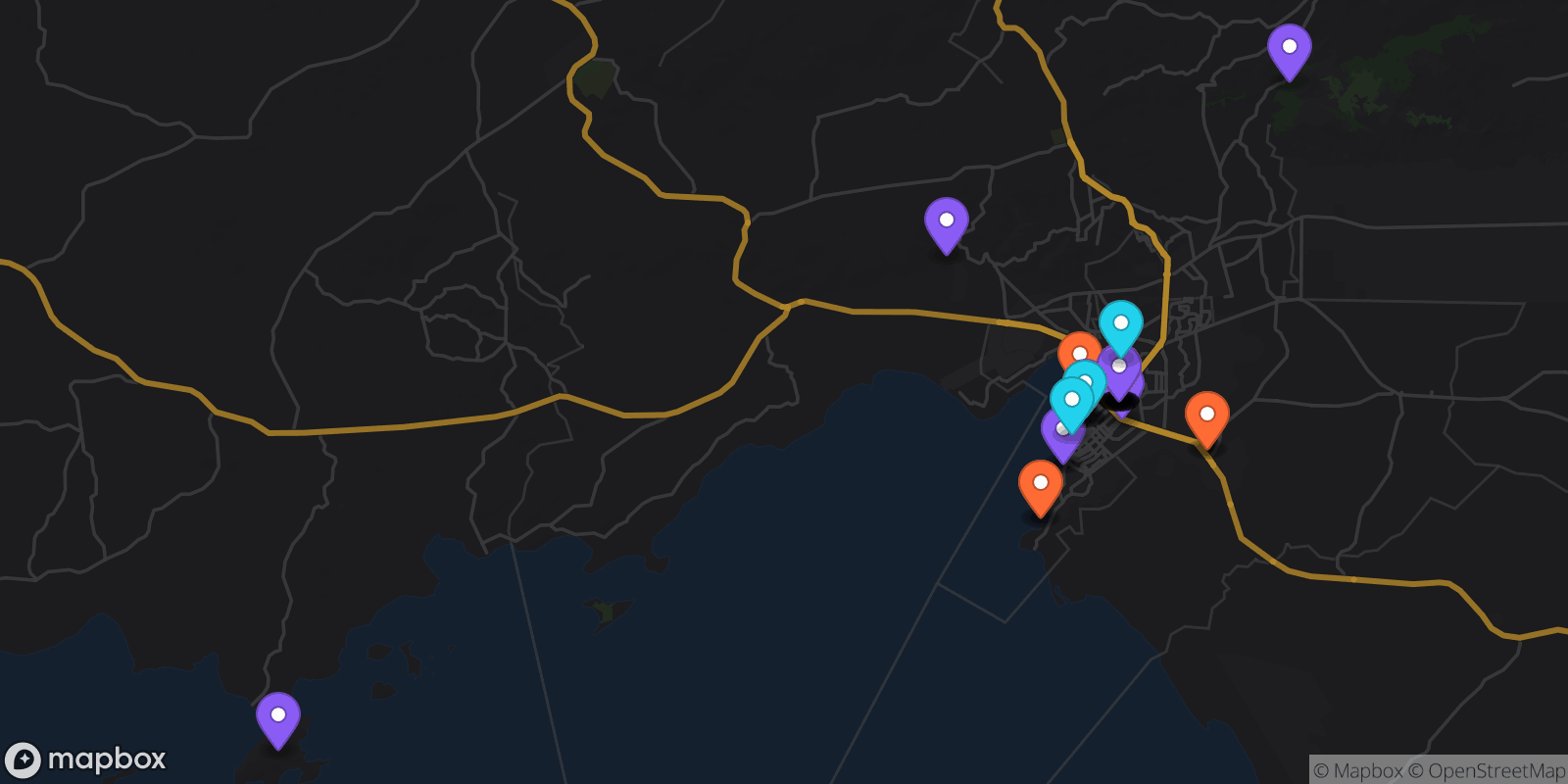 Map showing 34 locations