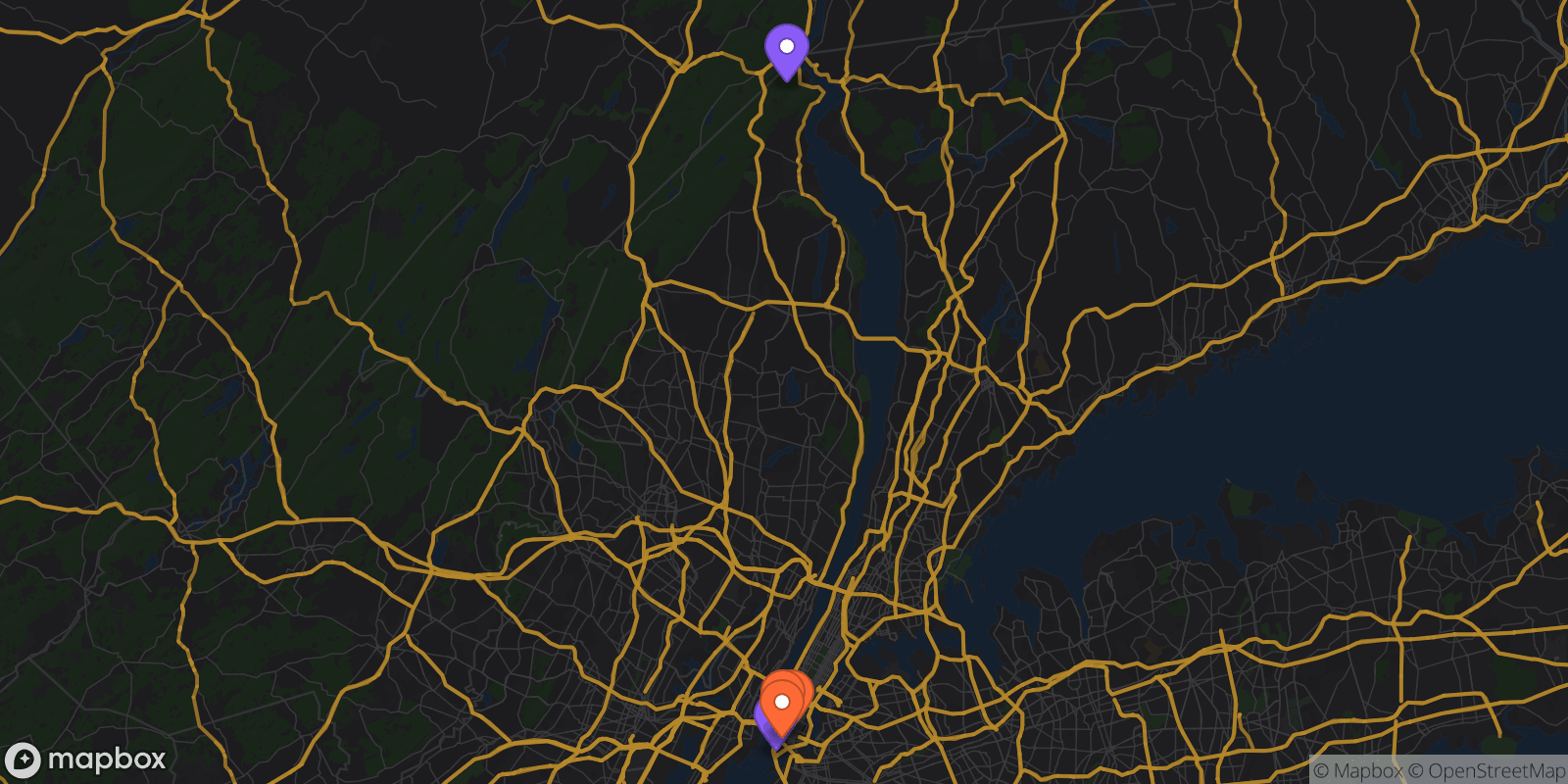 Map showing 5 locations