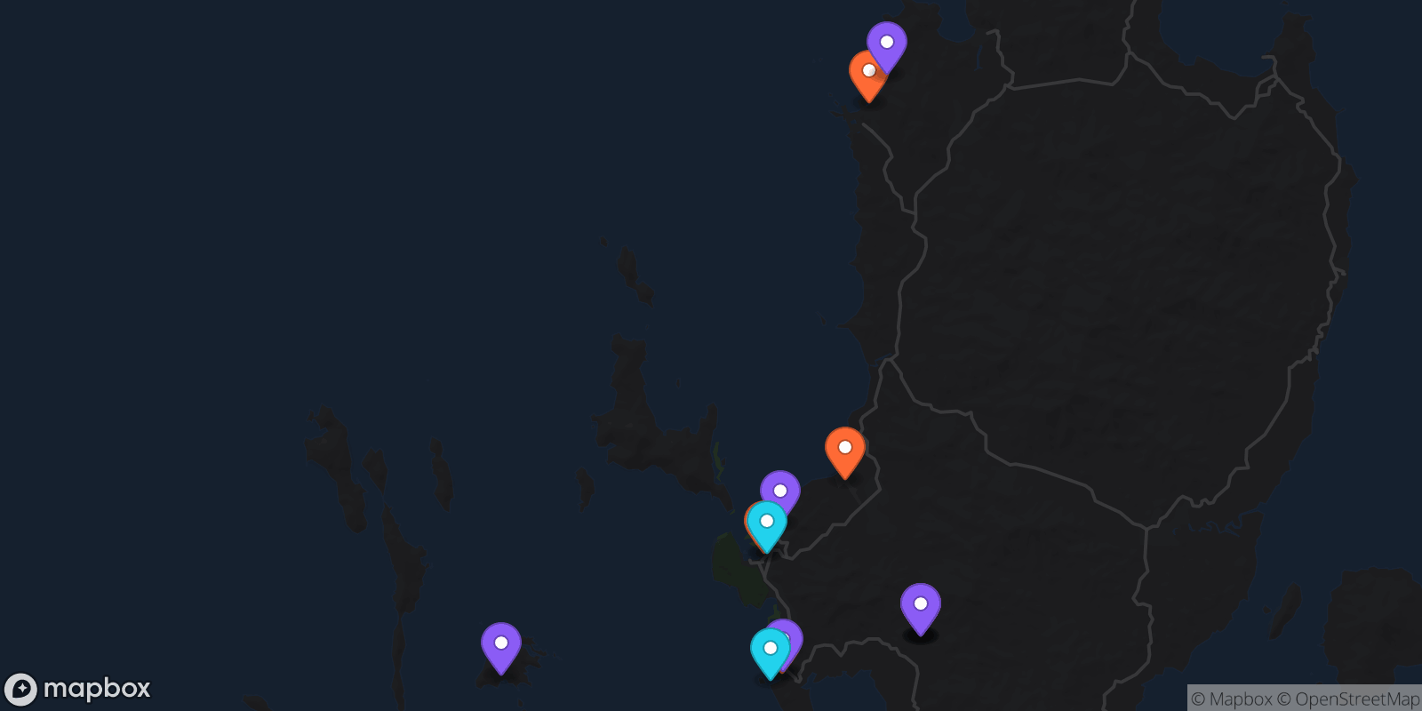 Map showing 14 locations