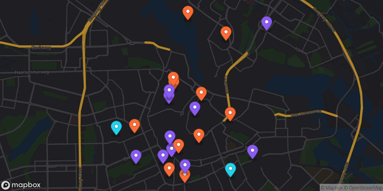Map showing 23 locations