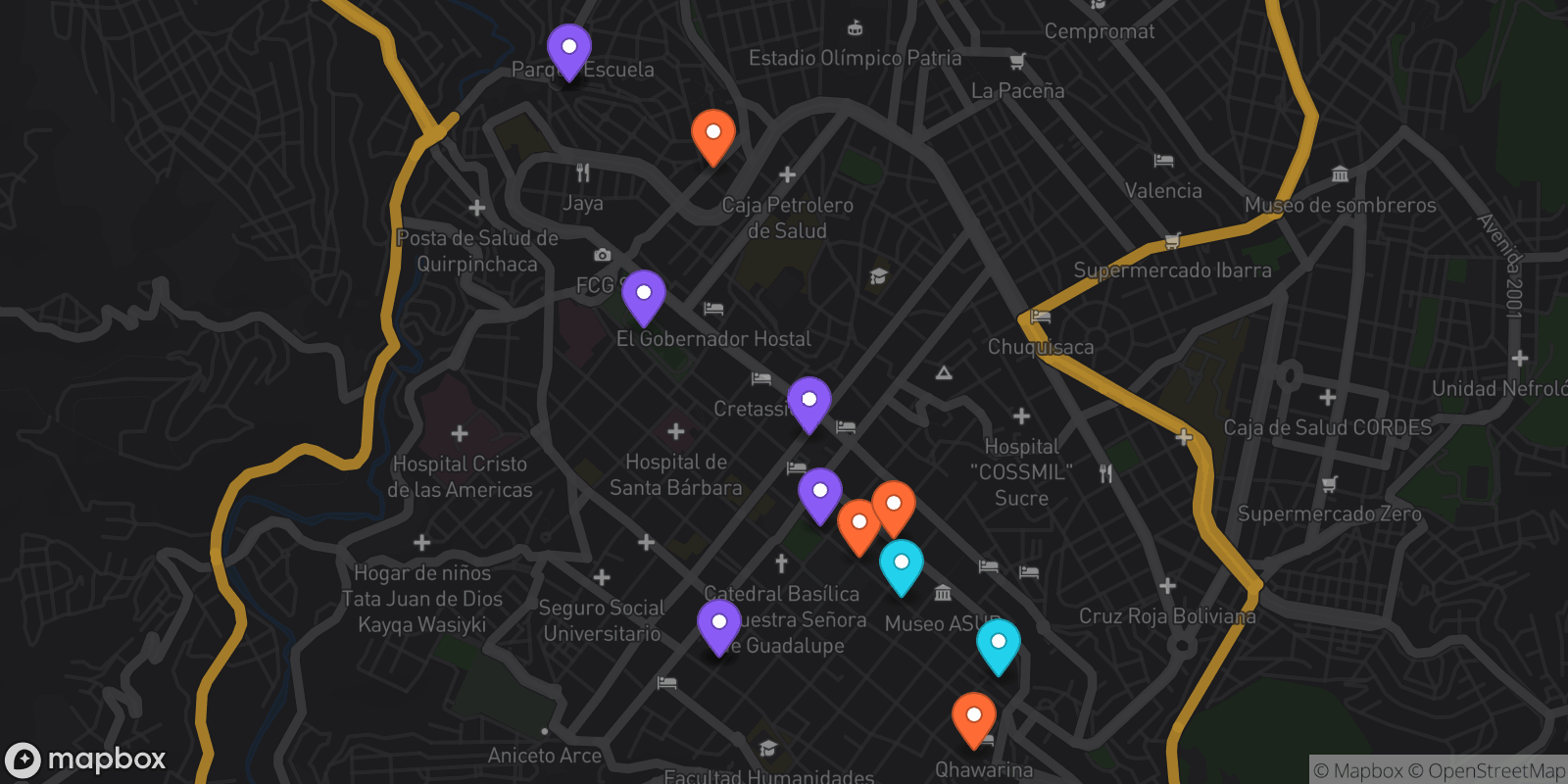 Map showing 14 locations