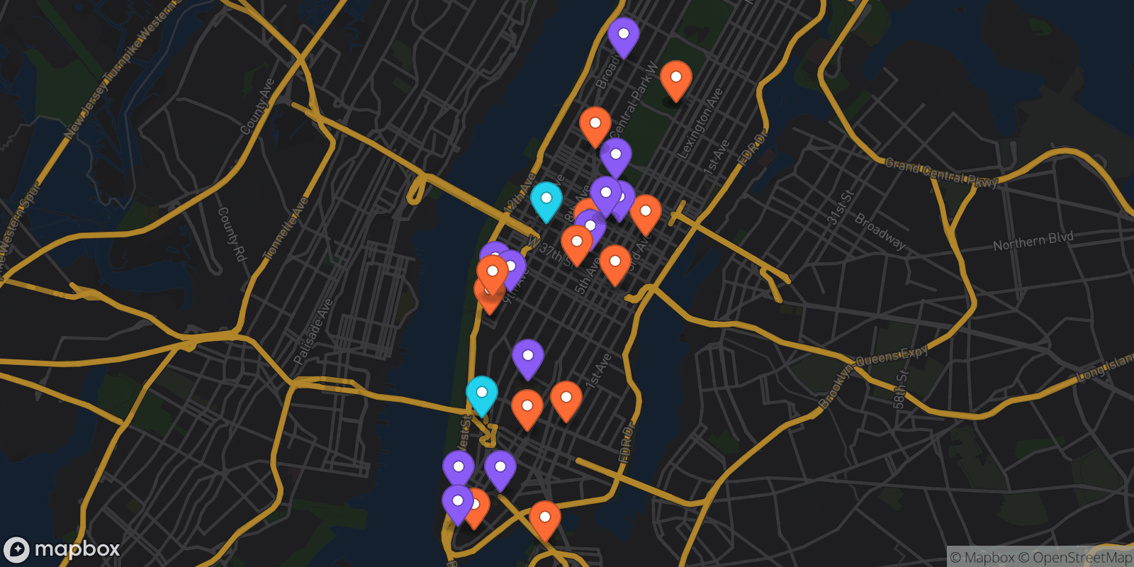 Map showing 26 locations