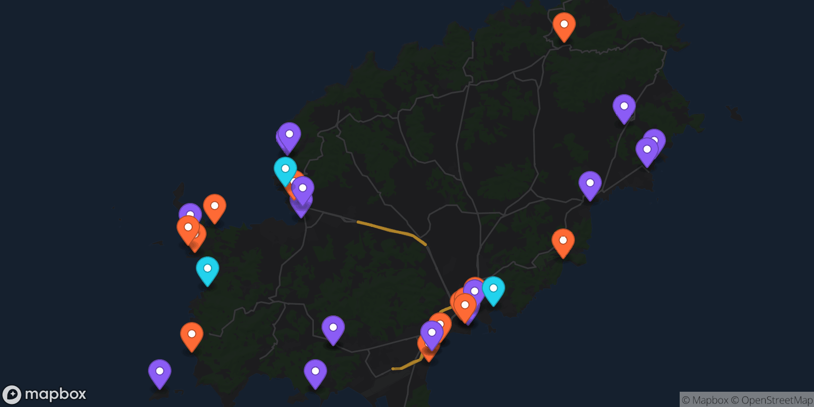 Map showing 36 locations