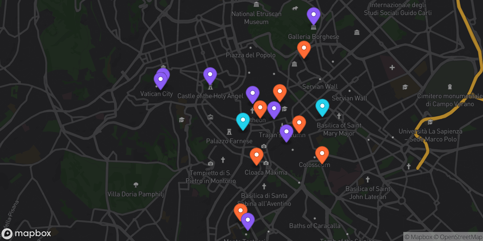 Map showing 17 locations