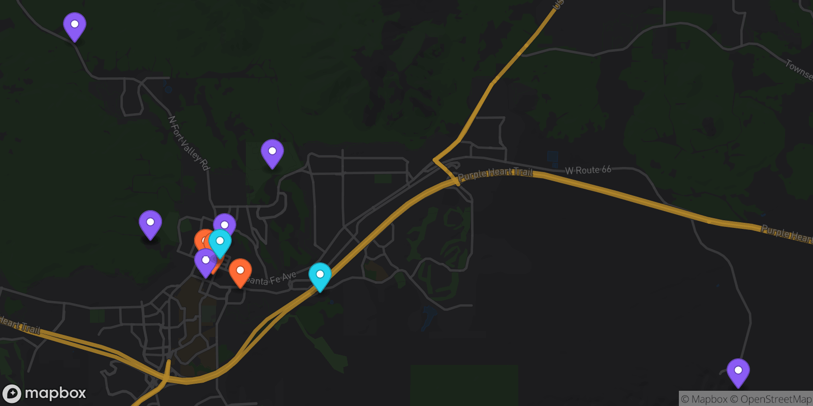 Map showing 15 locations