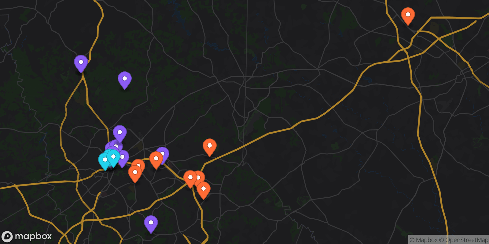 Map showing 30 locations