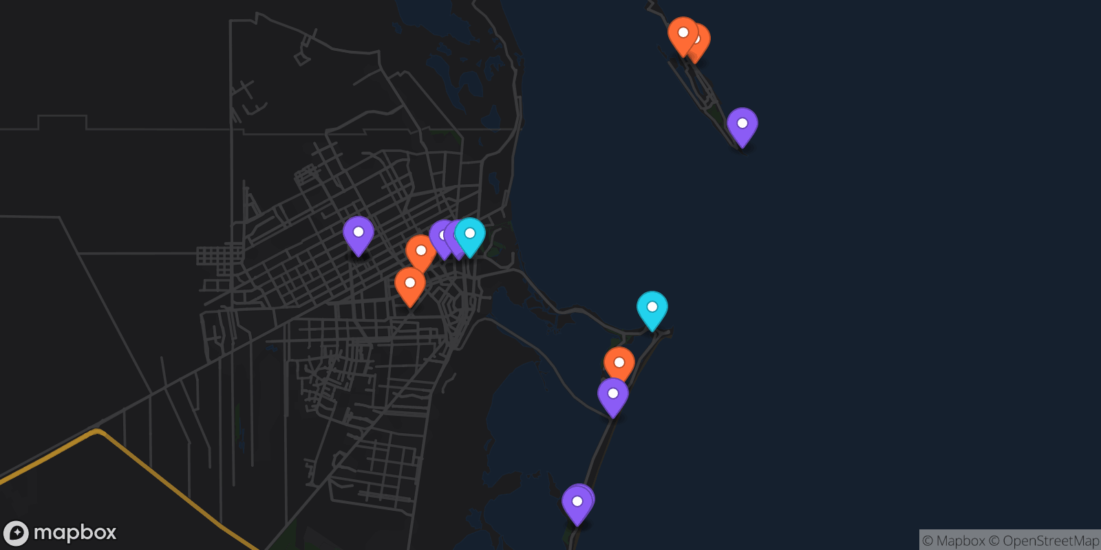 Map showing 16 locations