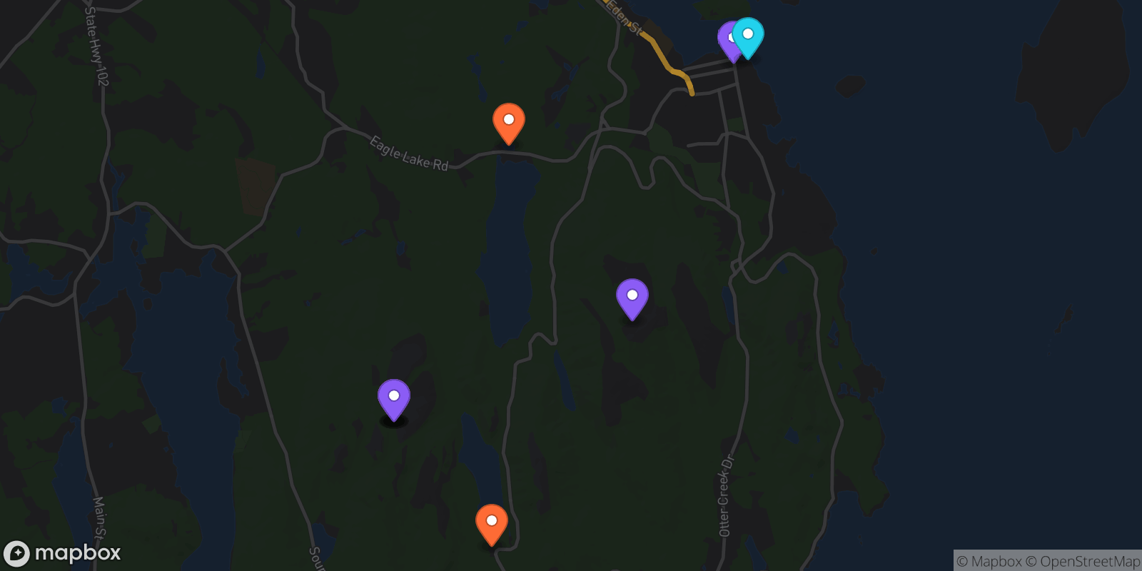 Map showing 10 locations