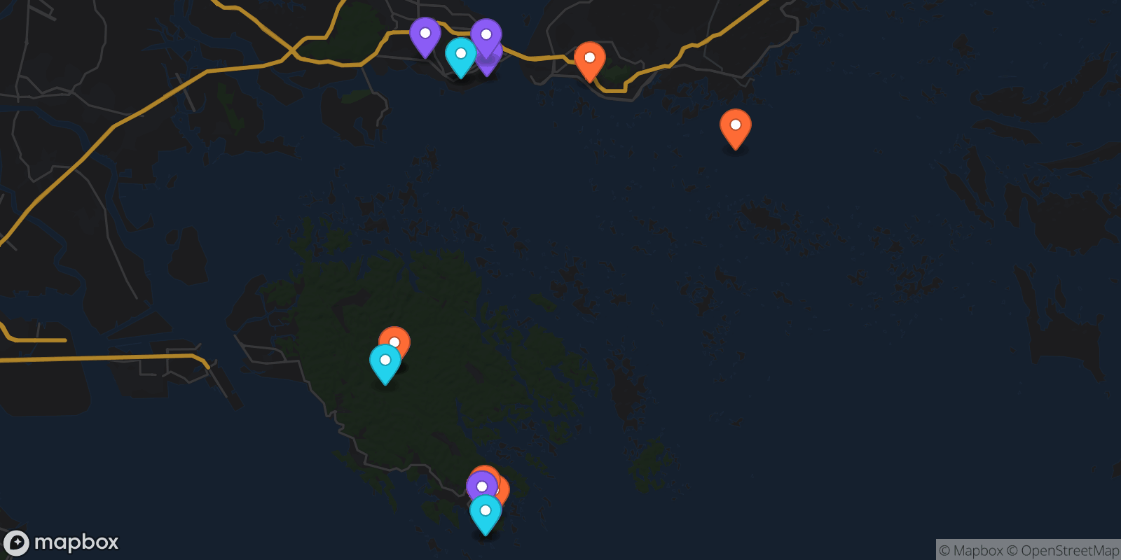 Map showing 20 locations