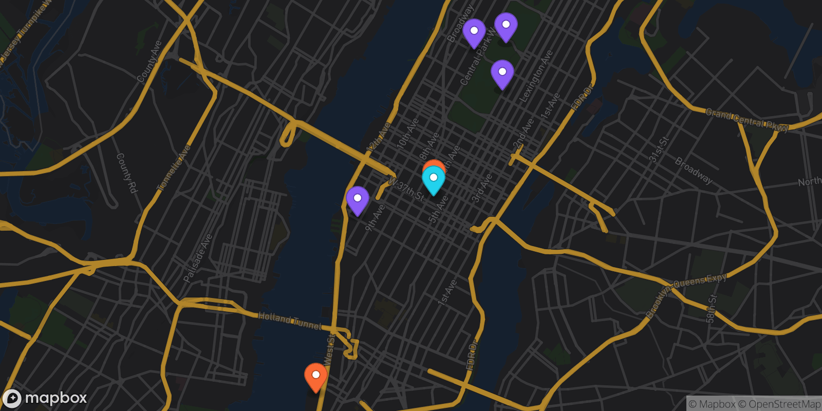 Map showing 7 locations
