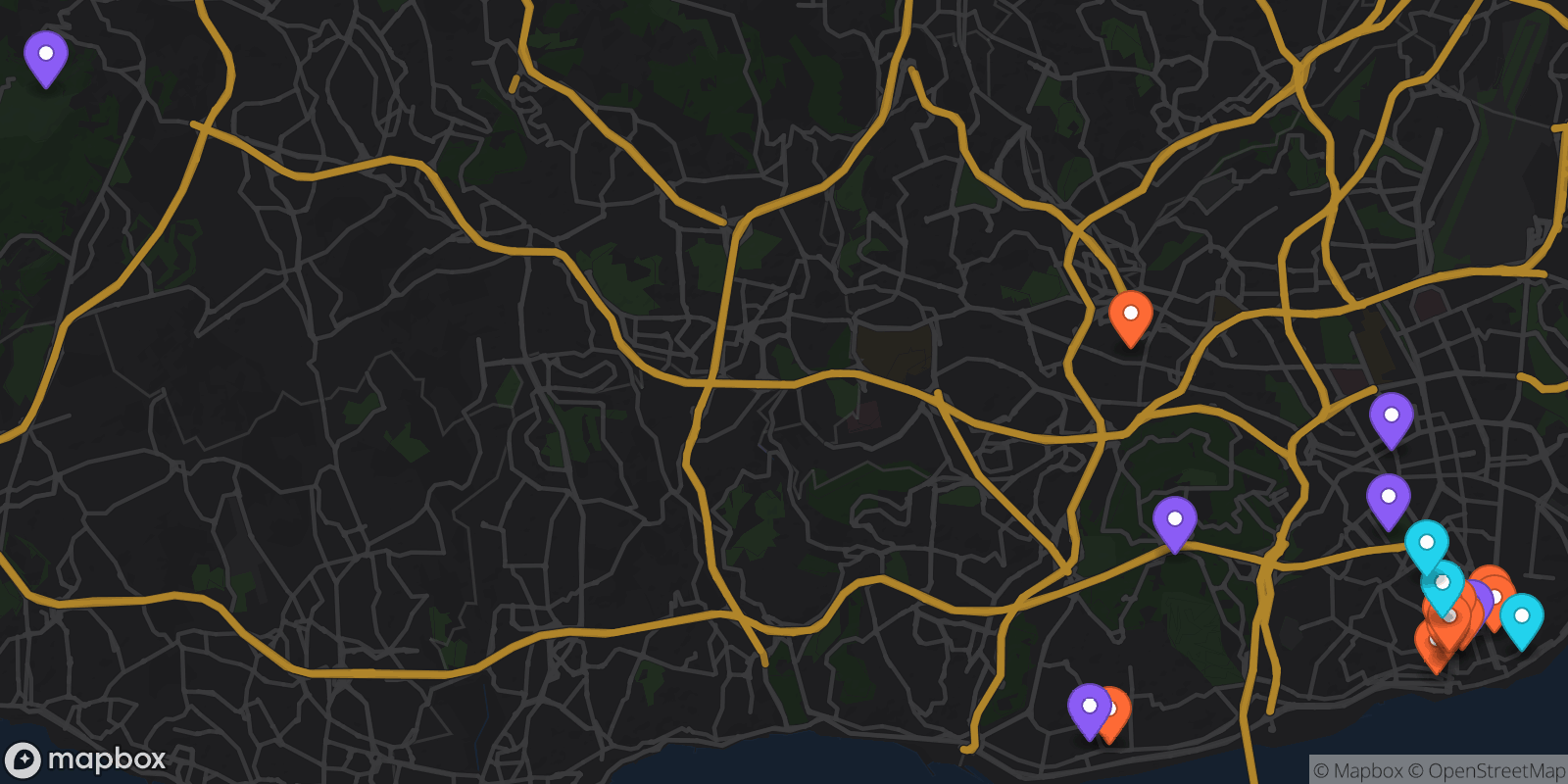 Map showing 19 locations