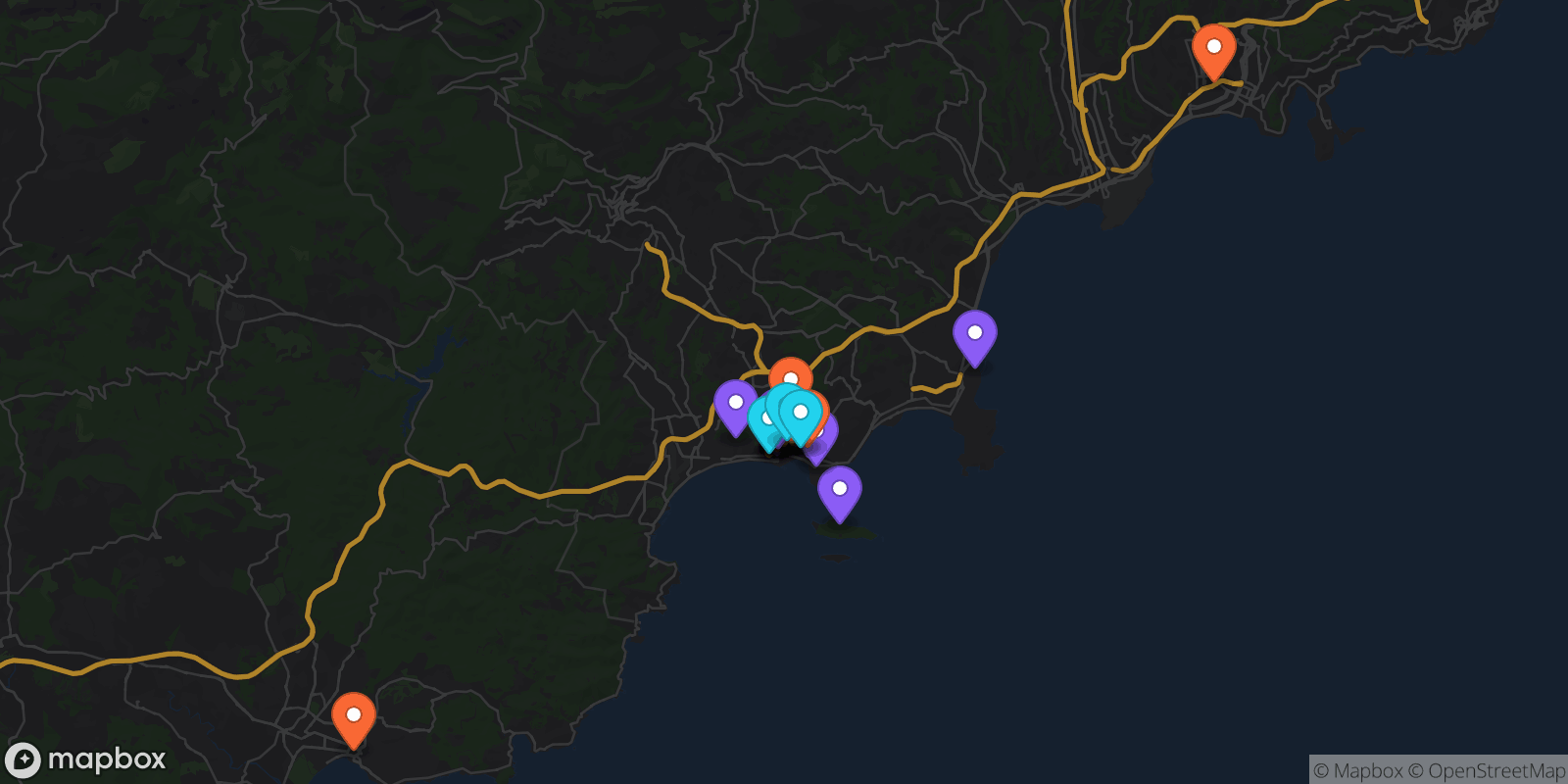 Map showing 29 locations